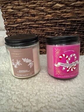 2 Bath & Body Works 1 Wick Candles Vanilla + Patchouli & Crushed Candy Cane